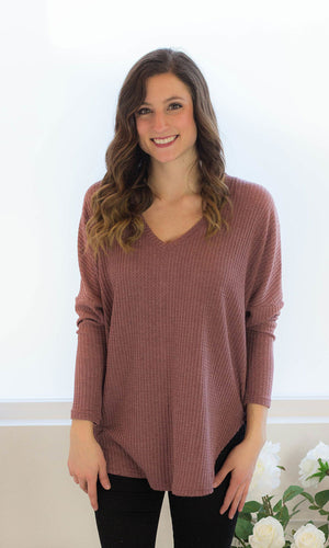 Dolman Waffle Top in Mauve