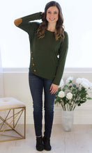 Buttoned and Patched Top in Forest Green