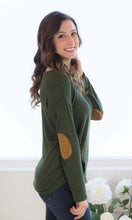 Buttoned and Patched Top in Forest Green