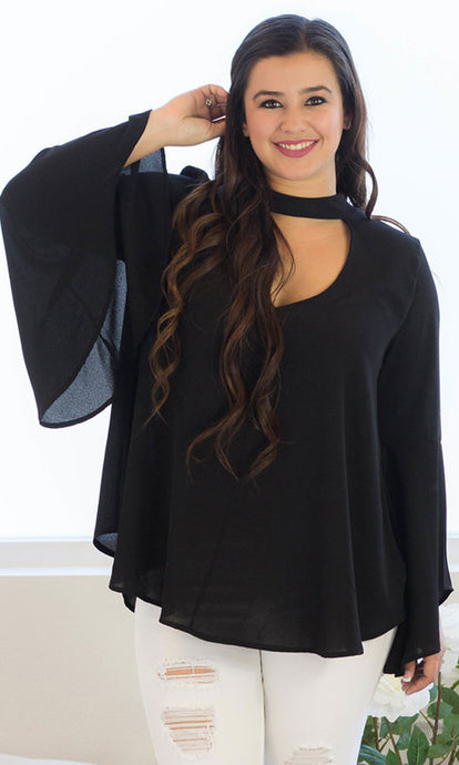 Women's Bell Sleeve Top in Black